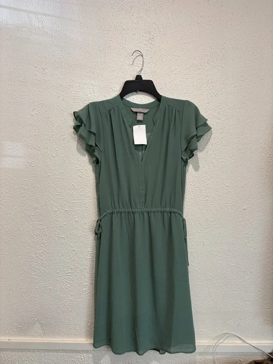 H&M Sage Green Midi Dress with Ruffle Sleeves - Picture 1 of 6